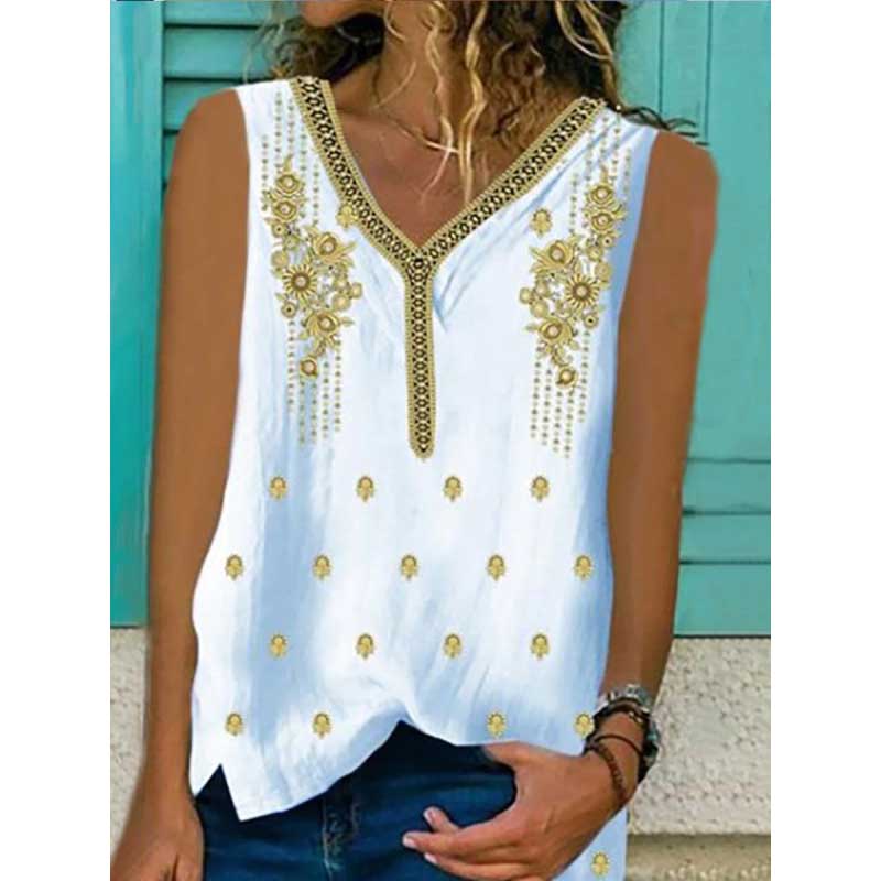 Casual Retro Cotton Printed Sleeveless Vest-1