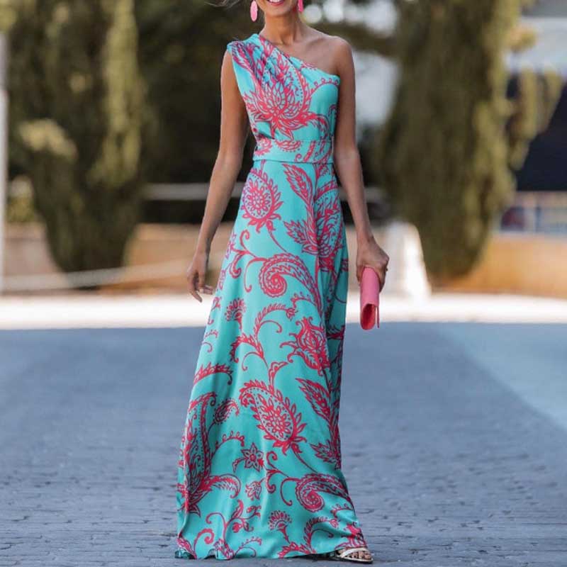 Fashion Printed One-shoulder Dress-1