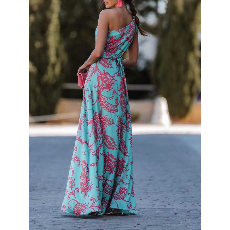 Fashion Printed One-shoulder Dress-2