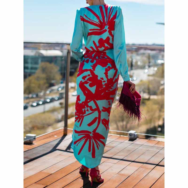 Fashion Woman Long Sleeve elegant printed Cold Hand Wash Street Beat Printing dress-2
