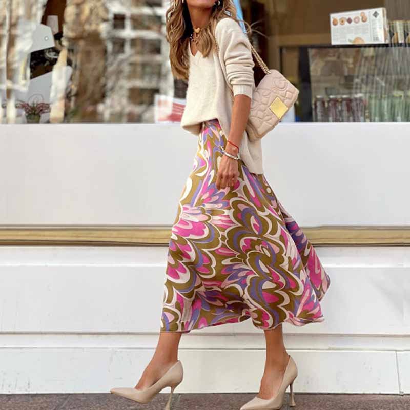 Floral Print Satin Skirt-1